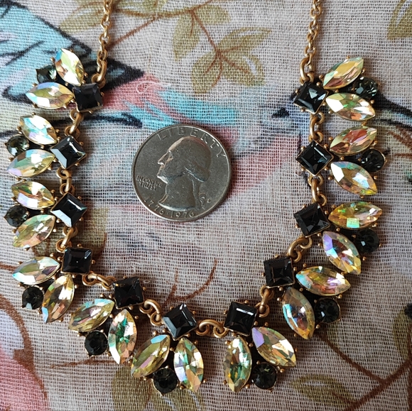 J. Crew Statement Necklace Canary Yellow Iridescent Marquis Smoke Stones Glassy - Picture 5 of 12